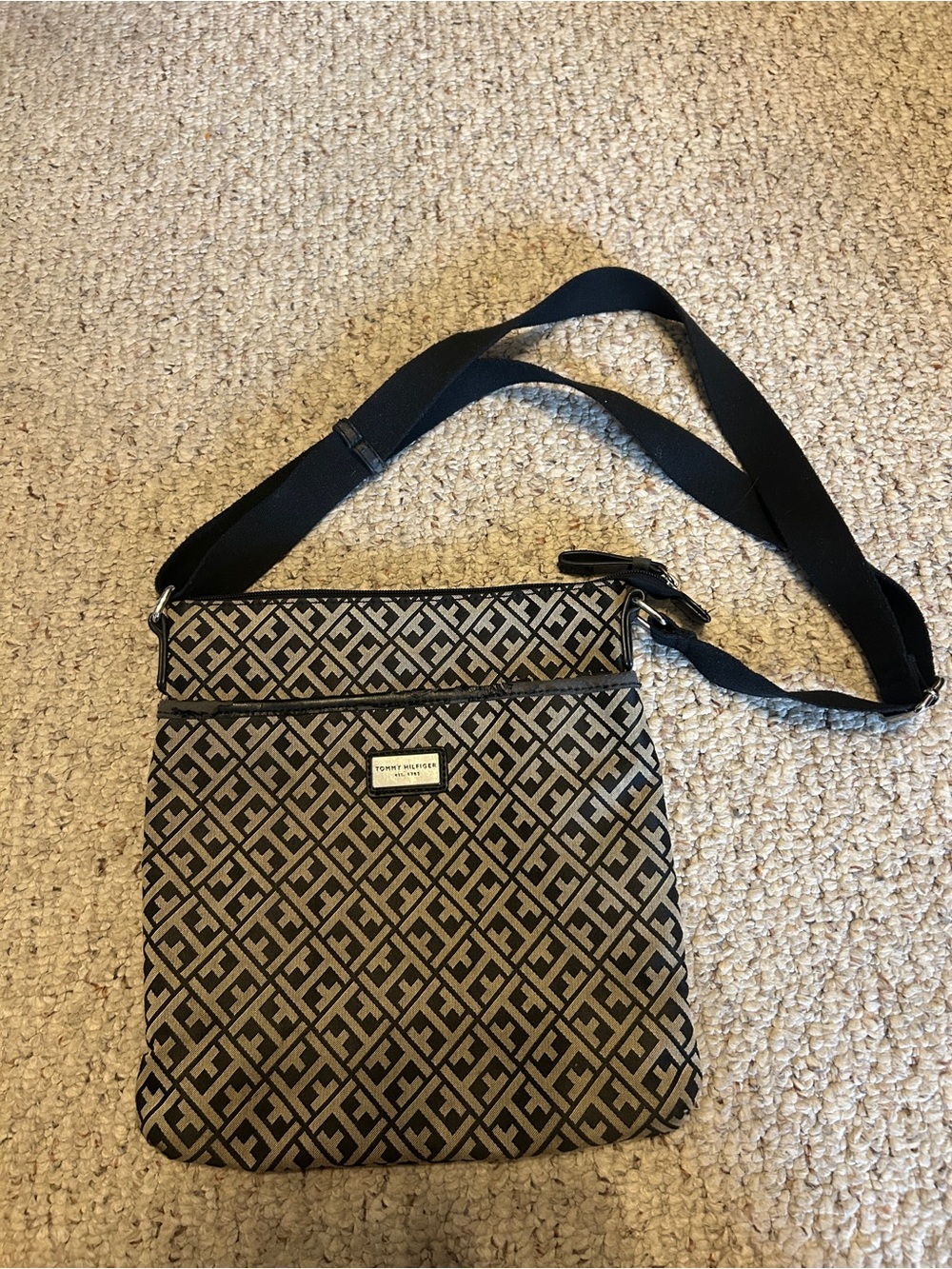 Tommy Hilfiger Black and Tan Monogram Messenger Bag